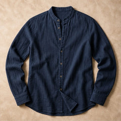 Alden Linen Mandarin Shirt - Charcoal Navy - linen shirt - Hendlys - Image 3