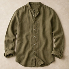 Alden Linen Mandarin Shirt - Olive Green - linen shirt - Hendlys - Image 3
