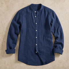 Alden Linen Mandarin Shirt - Midnight Navy - linen shirt - Hendlys - Image 3