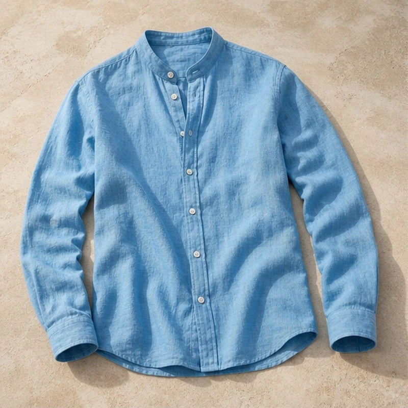Alden Linen Mandarin Shirt - Sky Blue - linen shirt - Hendlys - Image 3