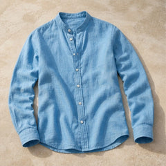 Alden Linen Mandarin Shirt - Sky Blue - linen shirt - Hendlys - Image 3