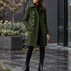 Alessandra Women's Double-Breasted Military Coat - Army Green - Women's Clothing > Outerwear > Coats - Hendlys - Image 1