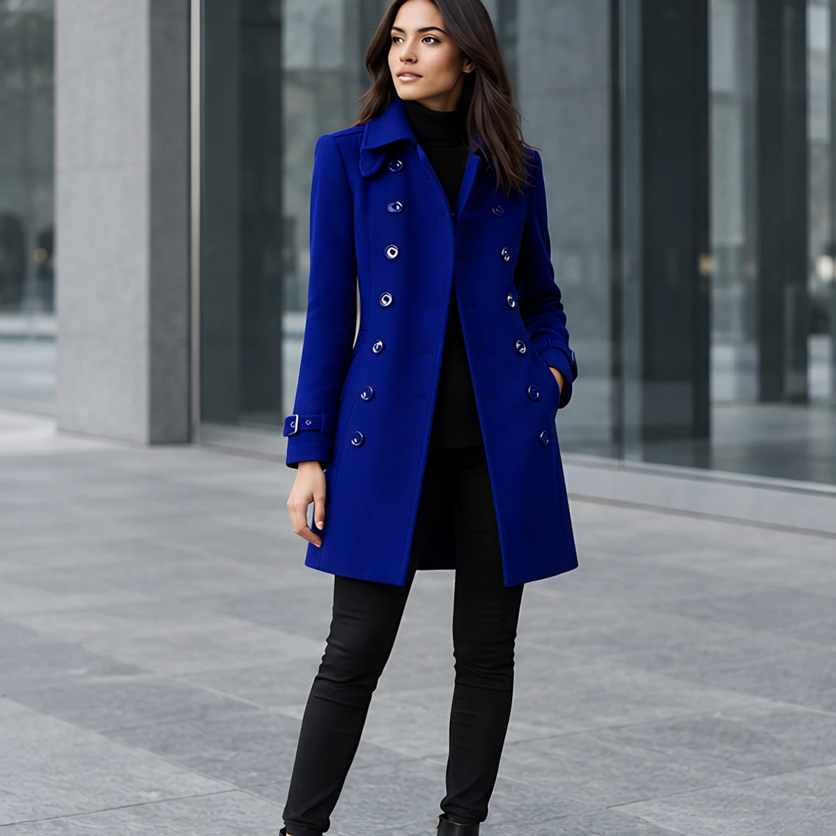 Alessandra Women's Double-Breasted Military Coat - Blue - Women's Clothing > Outerwear > Coats - Hendlys - Image 1