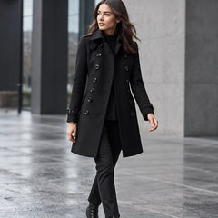 Alessandra Women's Double-Breasted Military Coat - Black - Women's Clothing > Outerwear > Coats - Hendlys - Image 1