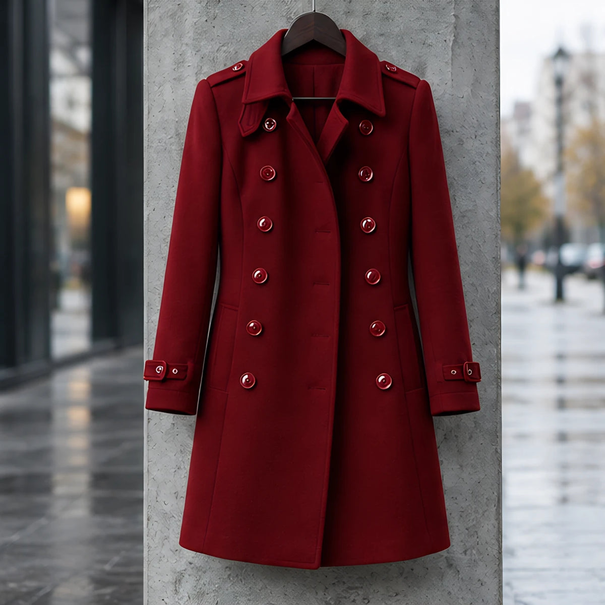 Alessandra Women's Double-Breasted Military Coat - Wine Red - 23 sept - Hendlys - Image 2