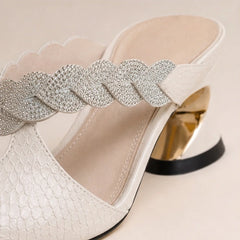 Alina Crystal Strap Mule - White - crystal strap heels - Hendlys - Image 3