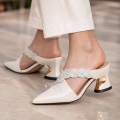 Alina Crystal Strap Mule - White - Shoes - Hendlys - Image 1