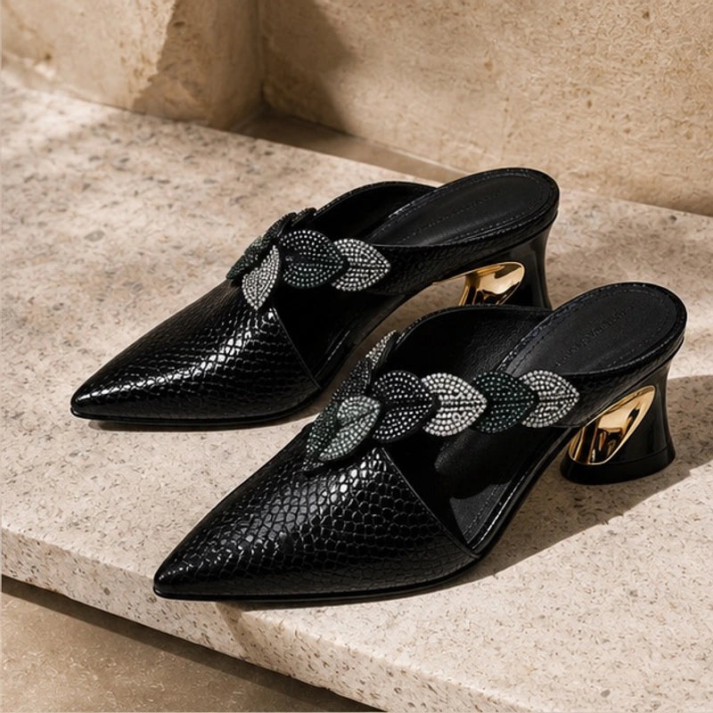 Alina Crystal Strap Mule - Black - women's mules - Hendlys - Image 2