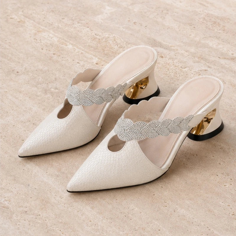 Alina Crystal Strap Mule - White - women's mules - Hendlys - Image 2