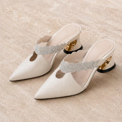 Alina Crystal Strap Mule - White - women's mules - Hendlys - Image 2
