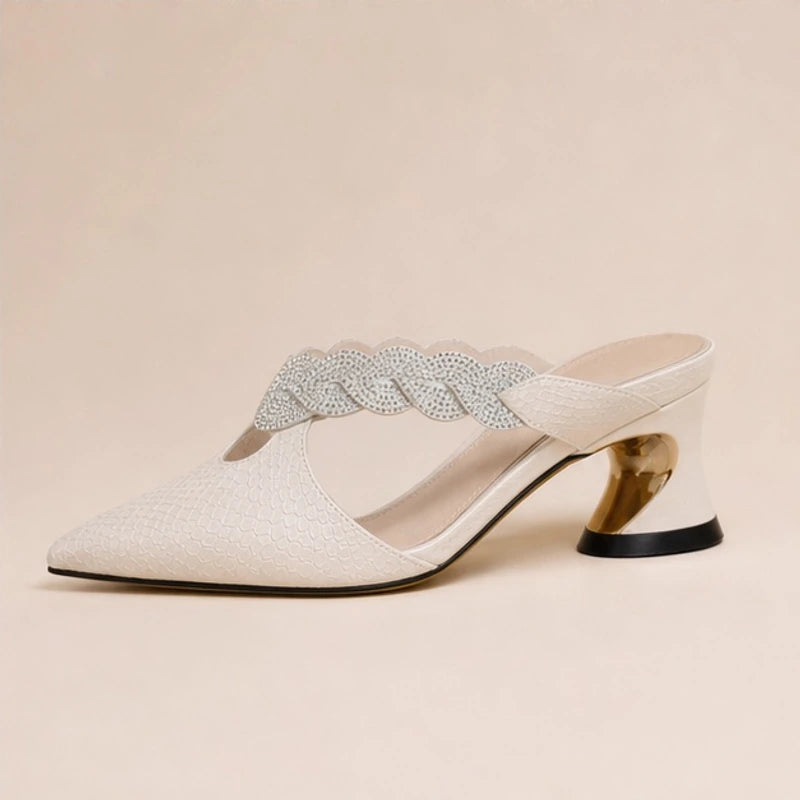 Alina Crystal Strap Mule - White - evening shoes - Hendlys - Image 4