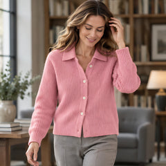 Althea Women's Waffle-Knit Collared Cardigan - Pink - Clothing - Hendlys - Image 2