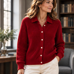 Althea Women's Waffle-Knit Collared Cardigan - Red - Women's Clothing > Sweaters & Cardigans > Cardigans - Hendlys - Image 1