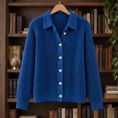 Althea Women's Waffle-Knit Collared Cardigan - Dark Blue - Knitwear - Hendlys - Image 3