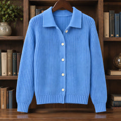 Althea Women's Waffle-Knit Collared Cardigan - Light Blue - Knitwear - Hendlys - Image 3