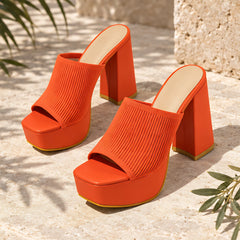 Amabel Women's Open-Toe Platform Sandals - Orange - heels - Hendlys - Image 2