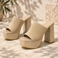 Amabel Women's Open-Toe Platform Sandals - Beige - heels - Hendlys - Image 2