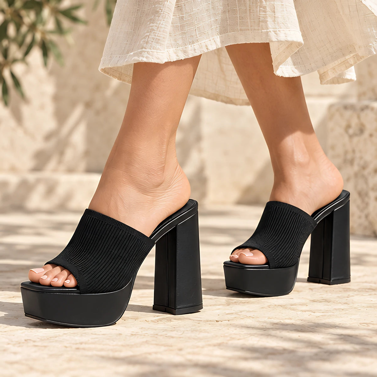 Amabel Women's Open-Toe Platform Sandals - Black - sandals - Hendlys - Image 4