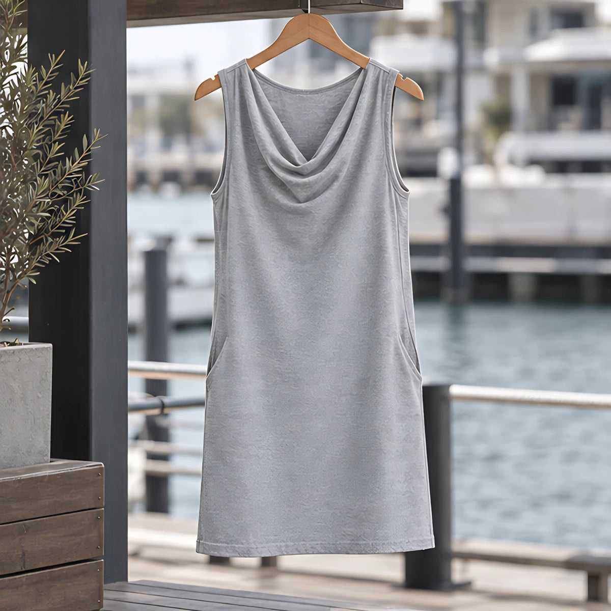 Amandra Women's Pocketed Sleeveless Slim Fit Dress - Grey - CLO-DRESS-MINI - Hendlys - Image 3