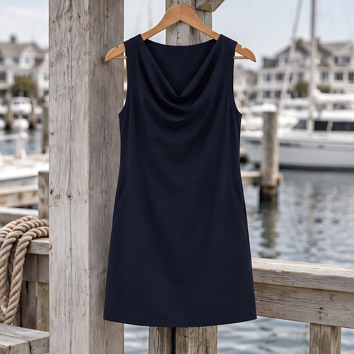 Amandra Women's Pocketed Sleeveless Slim Fit Dress - Navy - CLO-DRESS-MINI - Hendlys - Image 3