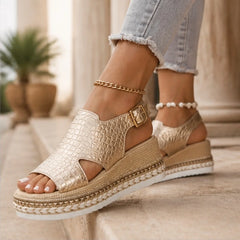 Amara Metallic Cushioned Wedge Sandals - Gold - Women's Footwear > Sandals > Wedge Sandals - Hendlys - Image 1