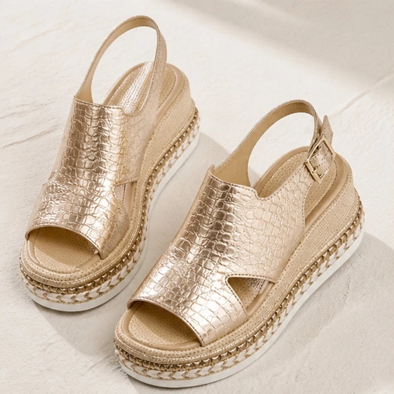Amara Metallic Cushioned Wedge Sandals - Gold - Women's Footwear > Sandals > Wedge Sandals - Hendlys - Image 3