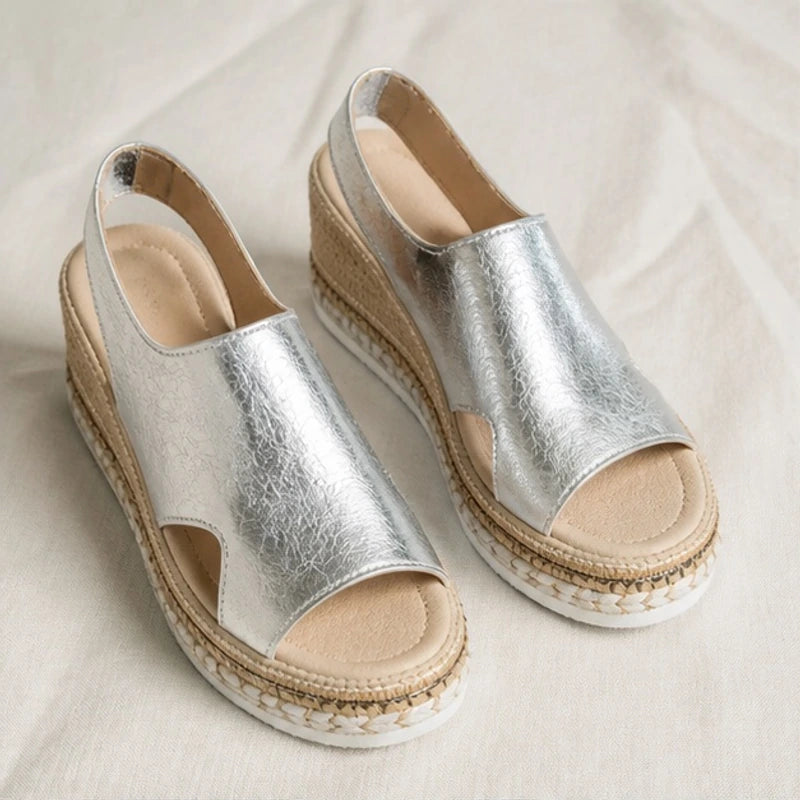 Amara Metallic Cushioned Wedge Sandals - Silver - female - Hendlys - Image 4