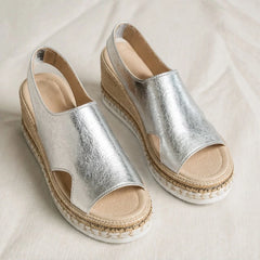 Amara Metallic Cushioned Wedge Sandals - Silver - female - Hendlys - Image 4