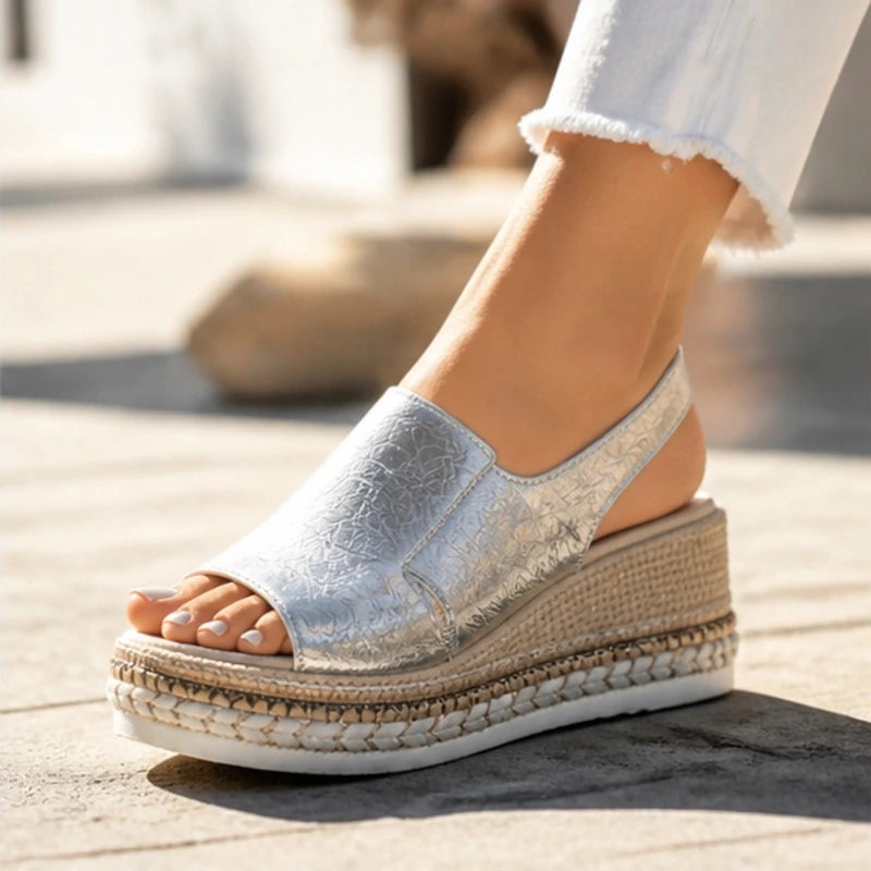 Amara Metallic Cushioned Wedge Sandals - Silver - Shoes - Hendlys - Image 2