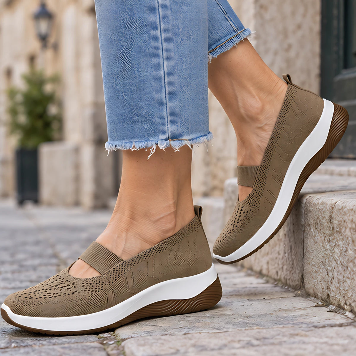 Amara Women's Orthopedic Slip-On Sneakers - Khaki - Shoes - Hendlys - Image 2