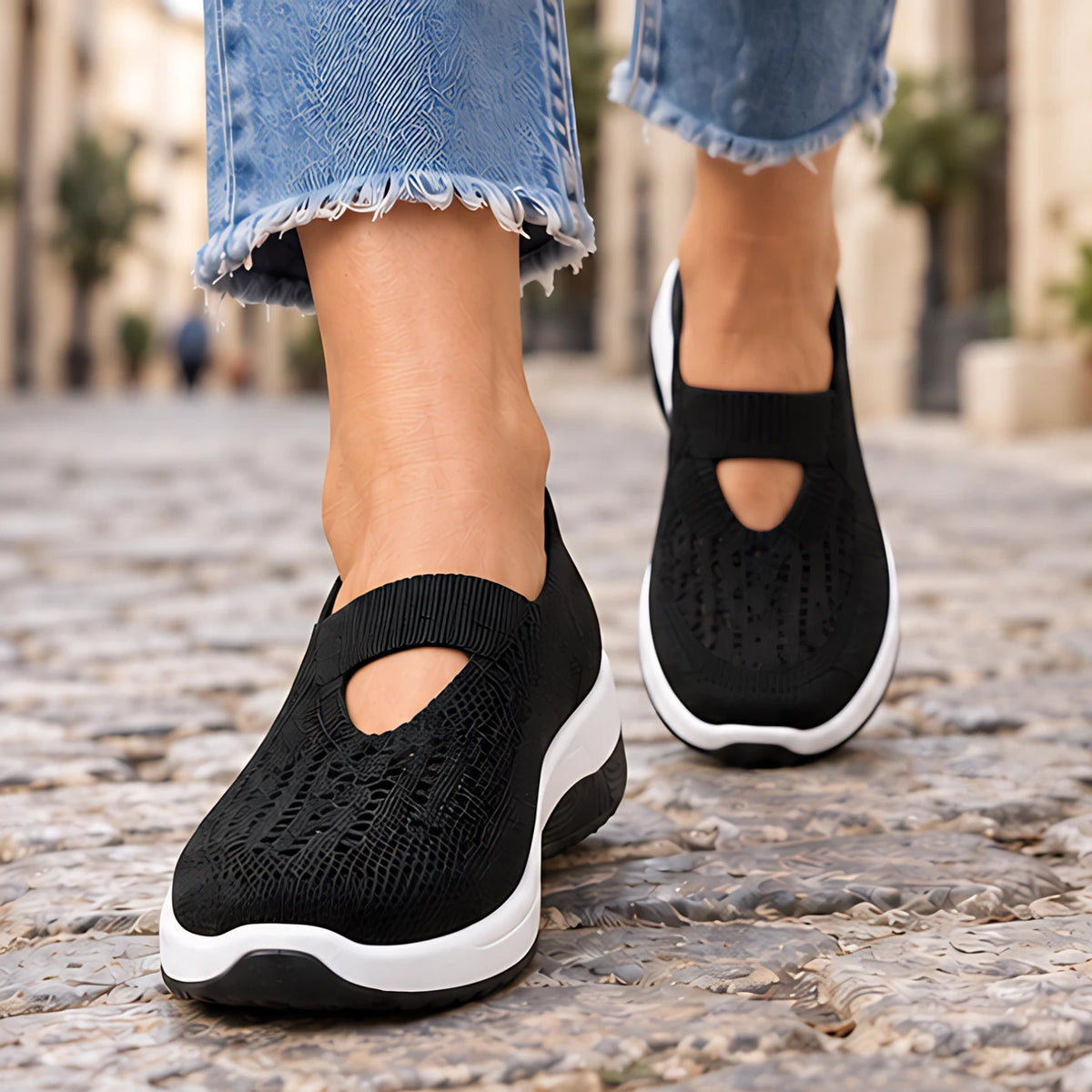 Amara Women's Orthopedic Slip-On Sneakers - Black - Women's Footwear > Sneakers > Slip-On Sneakers - Hendlys - Image 1