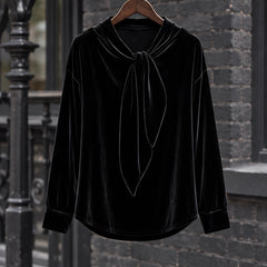 Antonia Women's Velvet Bow-Neck Blouse - Black - CLO-TOP-BLOUSE - Hendlys - Image 3