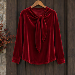 Antonia Women's Velvet Bow-Neck Blouse - Wine Red - CLO-TOP-BLOUSE - Hendlys - Image 3