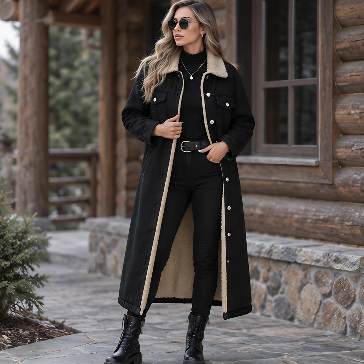 Anya Women's Fleece Lined Denim Coat - Black - Women's Clothing > Outerwear > Denim Coats - Hendlys - Image 1