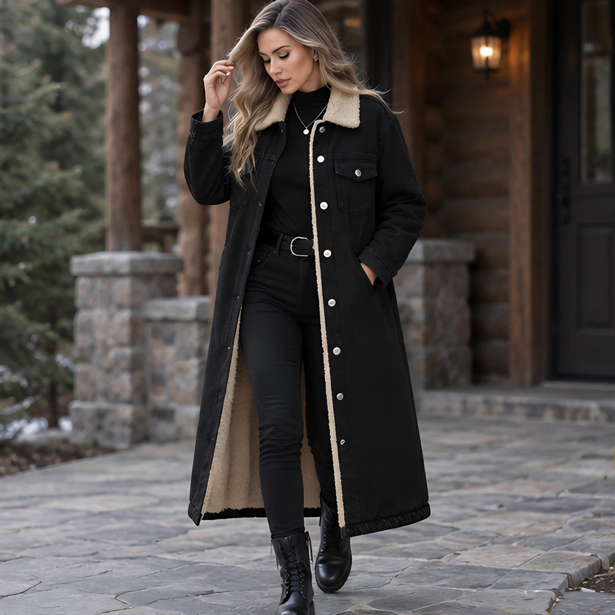 Anya Women's Fleece Lined Denim Coat - Black - 23 sept - Hendlys - Image 2