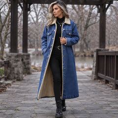Anya Women's Fleece Lined Denim Coat - Deep Blue - 23 sept - Hendlys - Image 2