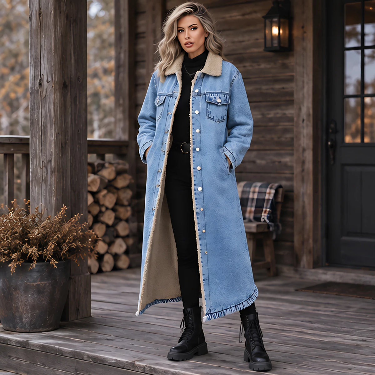 Anya Women's Fleece Lined Denim Coat - Blue - Women's Clothing > Outerwear > Denim Coats - Hendlys - Image 1
