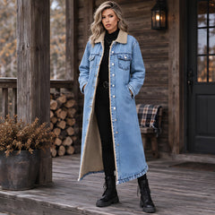Anya Women's Fleece Lined Denim Coat - Blue - Women's Clothing > Outerwear > Denim Coats - Hendlys - Image 1