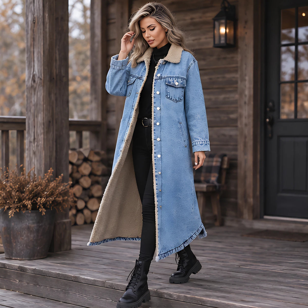 Anya Women's Fleece Lined Denim Coat - Blue - 23 sept - Hendlys - Image 2