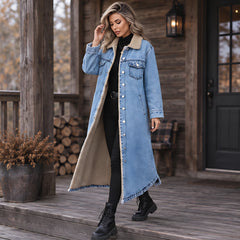 Anya Women's Fleece Lined Denim Coat - Blue - 23 sept - Hendlys - Image 2