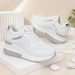 Aria Wedge Orthopedic Sneaker - White - women's sneakers - Hendlys - Image 2