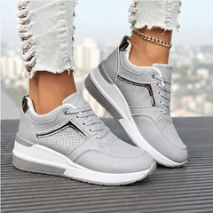 Aria Wedge Orthopedic Sneaker - Gray - vegan leather - Hendlys - Image 4