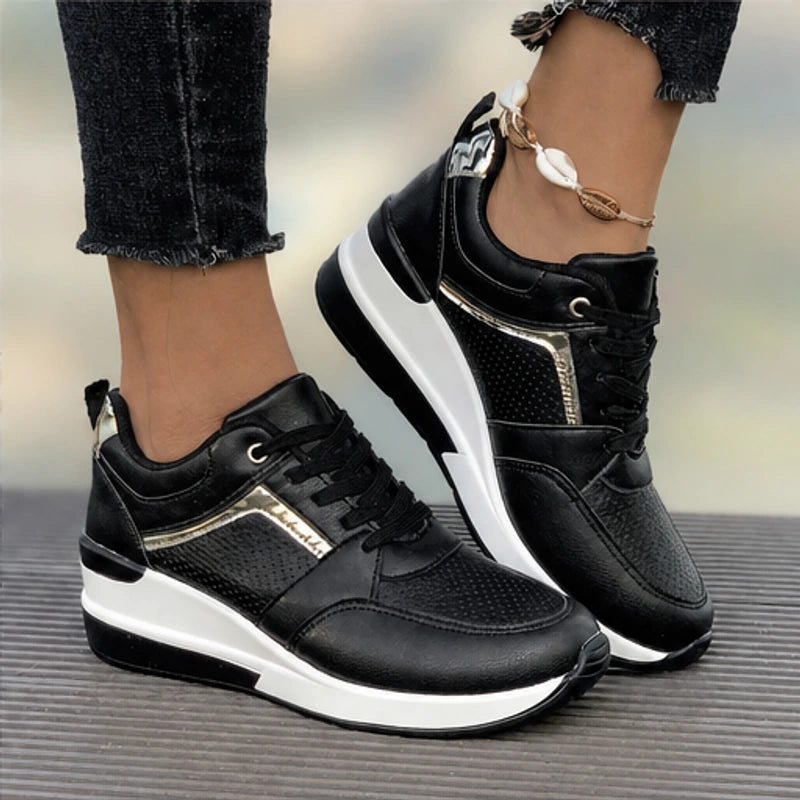 Aria Wedge Orthopedic Sneaker - Black - wedge sneakers - Hendlys - Image 3