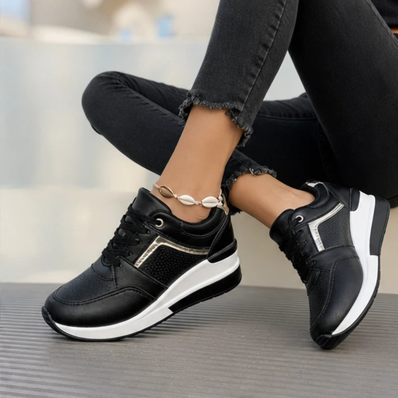 Aria Wedge Orthopedic Sneaker - Black - vegan leather - Hendlys - Image 4