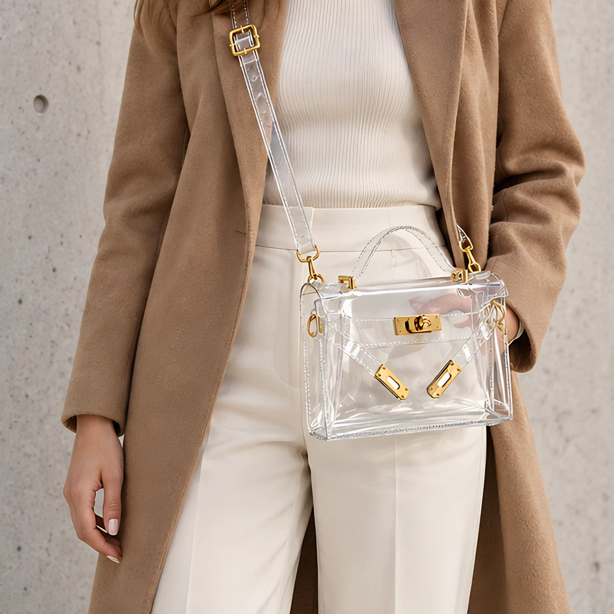 Arlette Women's Structured Clear Satchel - Gold - handbag - Hendlys - Image 4
