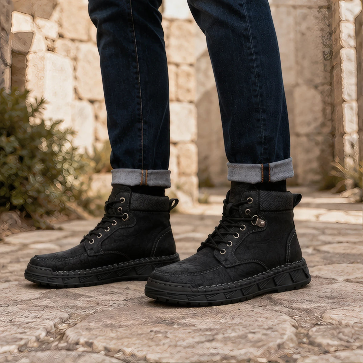 Arlo Men's Moc-Toe Boots - True Black - Men's Footwear > Boots > Moc-Toe Boots - Hendlys - Image 1