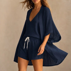 Aurelia Women's Lightweight Linen 3 Piece Set - Navy - Outfit Set - Hendlys - Image 1