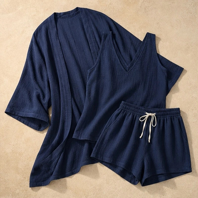 Aurelia Women's Lightweight Linen 3 Piece Set - Navy - linen set - Hendlys - Image 4