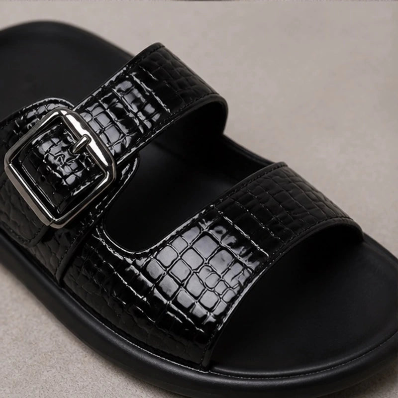 Auremont Croc-Embossed Slide Sandals - Black - slide sandals - Hendlys - Image 3