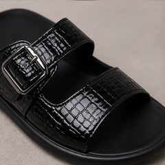 Auremont Croc-Embossed Slide Sandals - Black - slide sandals - Hendlys - Image 3